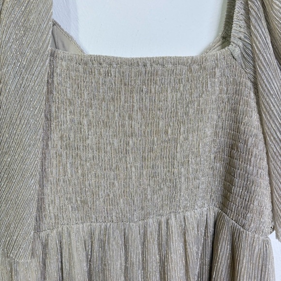 BALTIC BORN Athena Pleated V-Neck Maxi Dress Champagne Gold Metallic Size L - Picture 6 of 17